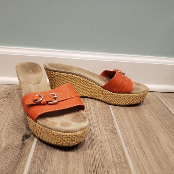 Prada Shoes - Prada Orange Larger Basketweave Wedge